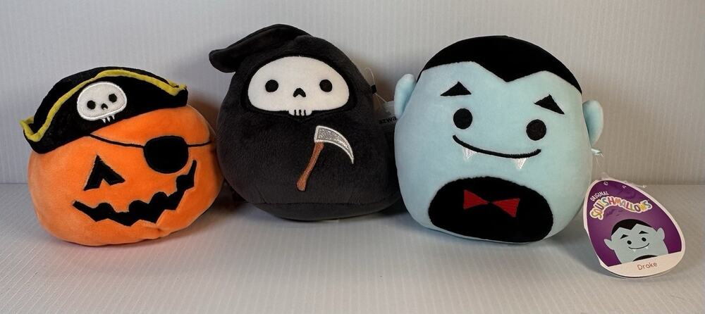 Squishmallows Halloween 5" Lot of 3 Otto Grim Reaper Drake Vampire Paxton NWT